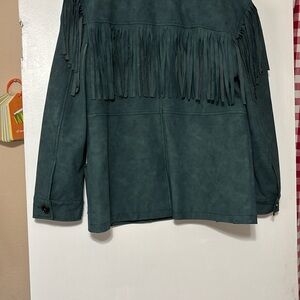 Urban Outfitters Green Leather Fringe Jacket